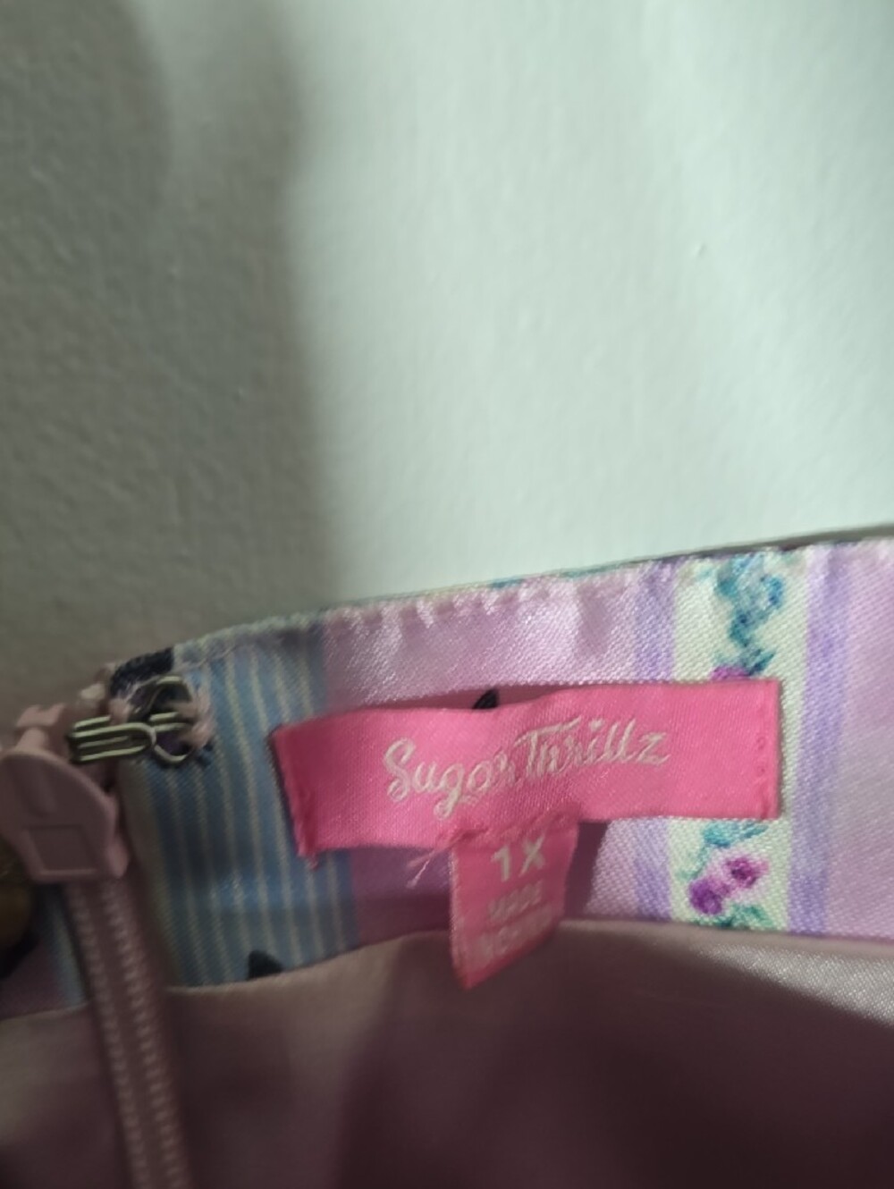 Sugar Thrillz Pink and Light Blue Floral Stripe Off-Shoulder Dress - Picture 2 of 2